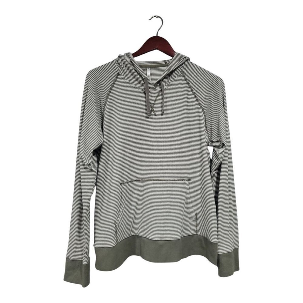 Kuhl Women's Striped Hooded Pullover in Olive and White